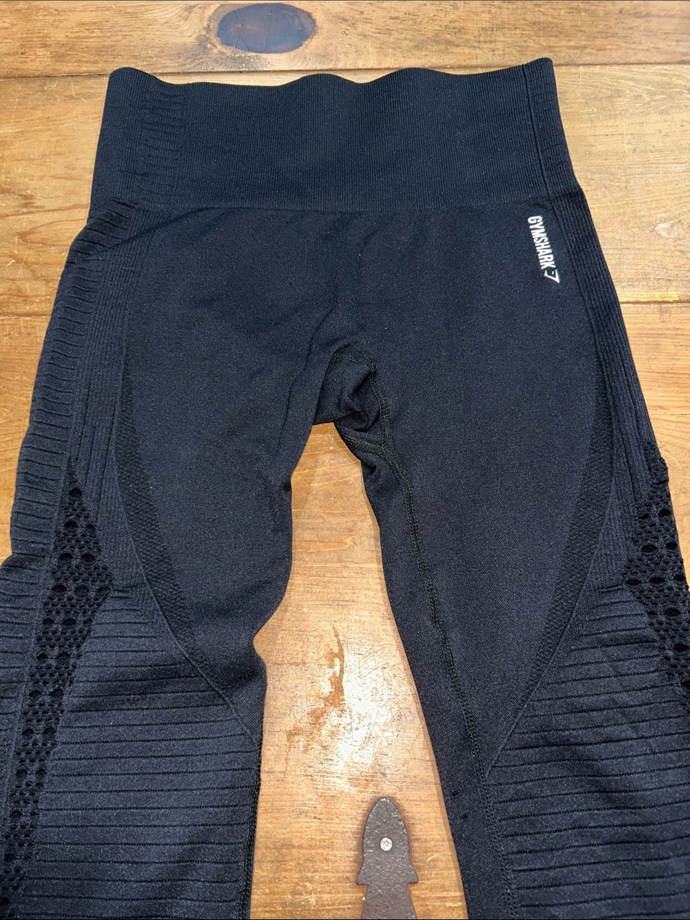 Gymshark Black Seamless 7/8 Leggings Cutout Mesh Ribbed High Waist XS - Picture 2 of 7